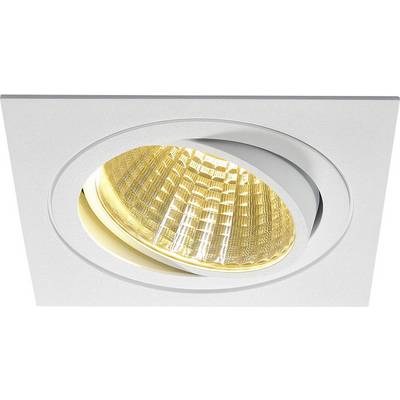Spot encastrable carré avec une lampe réflecteur dorée, orientée vers le bas.