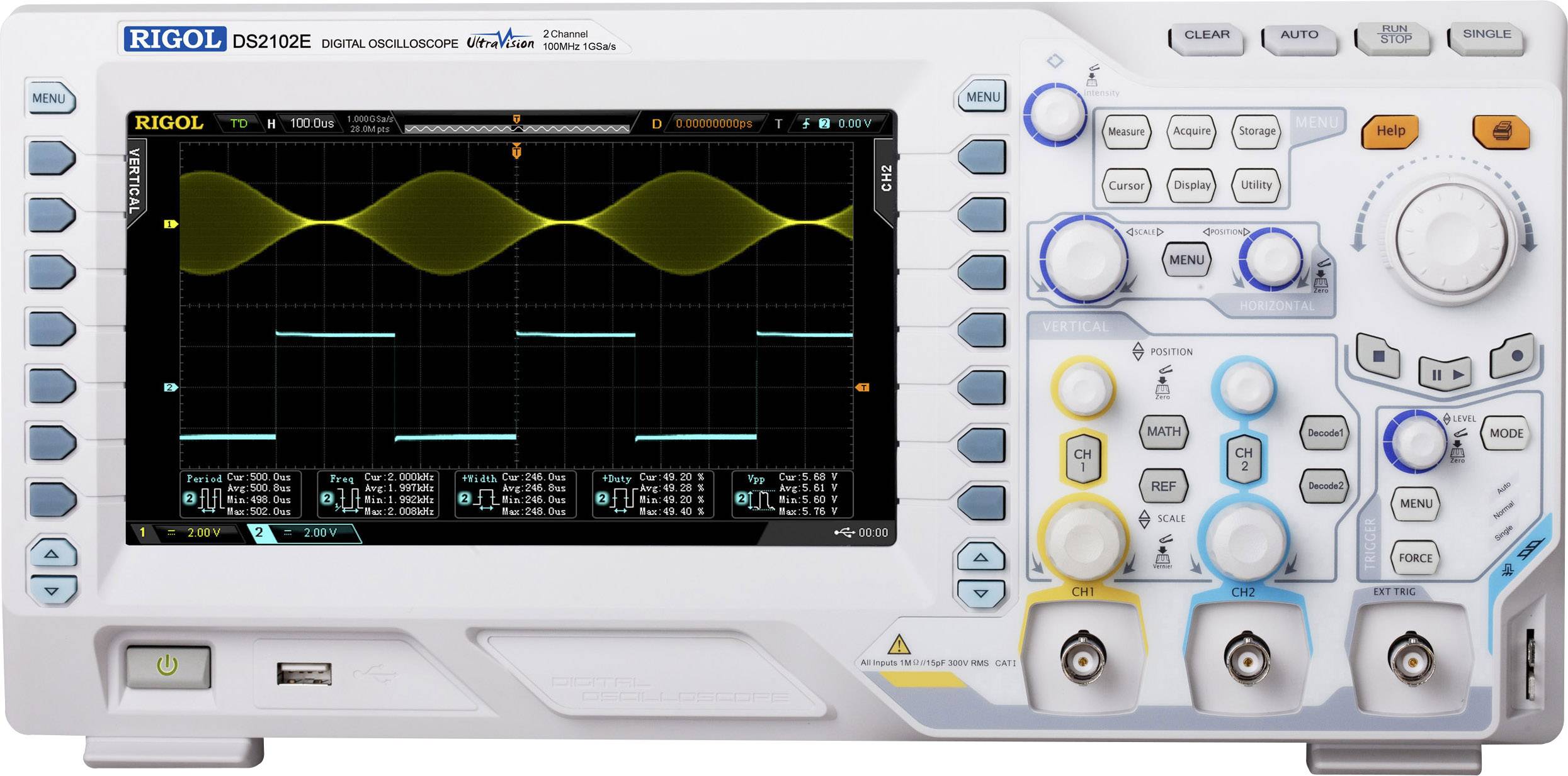 Rigol DS2102E Oscilloscope numérique 100 MHz 2 canaux 14 Mpts 8 bits