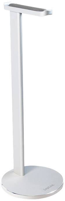 Un support pour casque en argent avec une base ronde et un support horizontal.