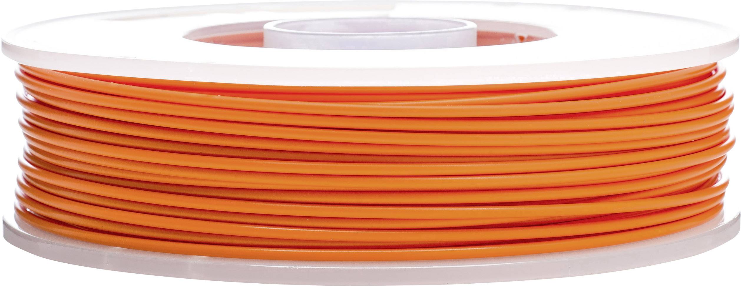 Une bobine de filament d'impression 3D orange, compatible avec les imprimantes FDM, enroulée sur une bobine en plastique blanc.
