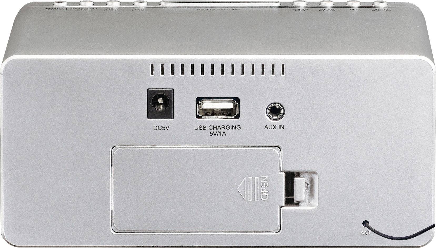 Lenco CR-520 Radio-réveil FM AUX, USB fonction de charge de la batterie argent-1