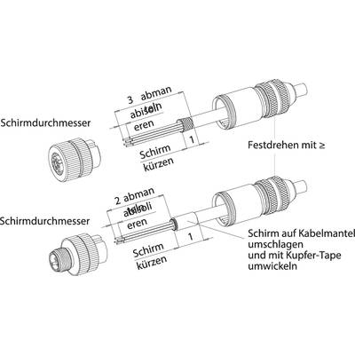 Deux connecteurs de câble représentés avec des dimensions en millimètres illustrent la structure et les matériaux utilisés, tels que la mousse et le ruban de cuivre.