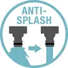 L'image représente un symbole Anti-Splash avec deux tubes et une flèche pointant de l'un à l'autre. Le texte 'ANTI-SPLASH' est inscrit en haut.