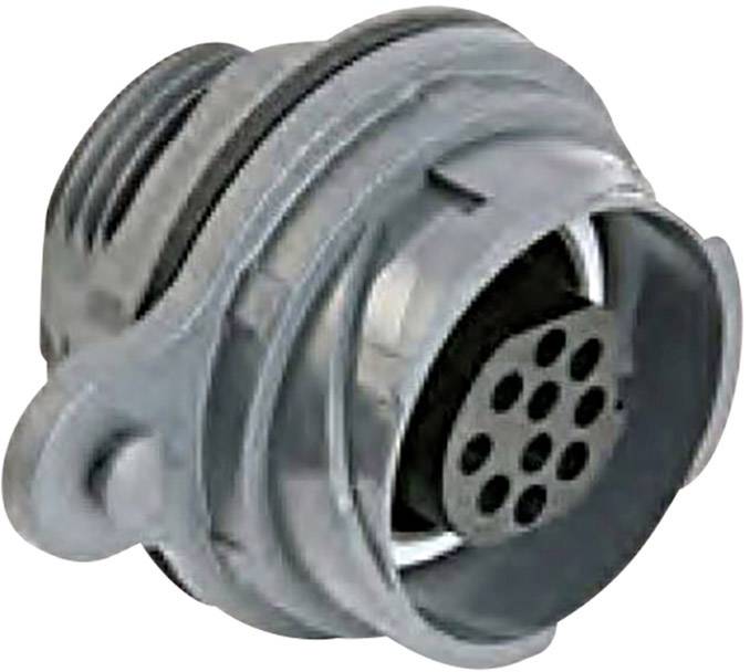 Une prise multiple ronde, grise, avec plusieurs petites ouvertures de connexion, adaptée aux connexions techniques.