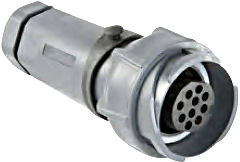 'Connecteur rond gris à sept contacts, adapté aux connexions électriques dans les véhicules.'