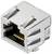 Une prise Ethernet argentée avec des contacts dorés visibles, utilisée pour les connexions réseau dans les appareils électroniques.