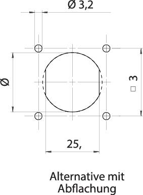 Proposition alternative de dessin technique avec partie principale circulaire de 25 mm de diamètre et chanfrein.