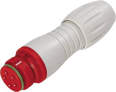 Une fiche circulaire blanche et rouge à broches multiples, adaptée pour la connexion d'appareils ou de systèmes électriques.