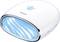 Un appareil blanc, ovale, doté d'une surface lumineuse bleue et de trois voyants LED. Il s'agit d'un séchoir UV pour ongles de la marque Beurer.