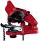 Machine à affûter les chaînes de tronçonneuse rouge d'Einhell, utilisée pour aiguiser les chaînes de scies à moteur. Elle dispose d'un système de tension visible.
