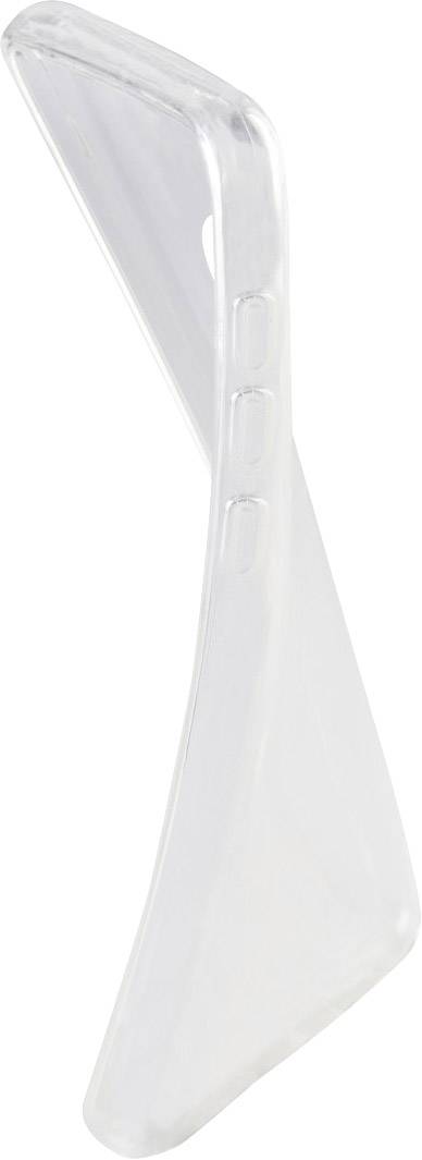 Étui de smartphone transparent et incliné, avec des découpes précises pour les boutons.