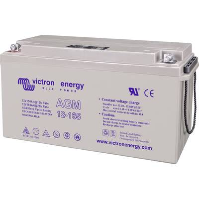 Batterie AGM Victron Energy, Modèle 12-165, 12V/165Ah à un régime de 20h. Informations sur la charge à tension constante et précautions.