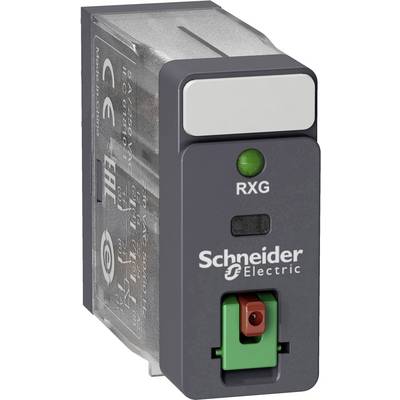 Relais Schneider Electric avec indicateur LED vert 'RXG' et interrupteur rouge. Adapté aux applications industrielles.