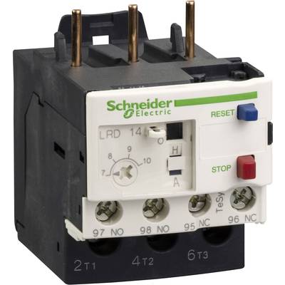 Disjoncteur de protection moteur Schneider Electric, blanc et noir, montrant les boutons de commande et les connexions pour sécuriser les appareils électriques.