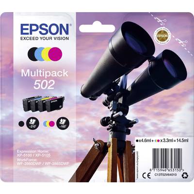 Pack multipack de cartouches d'encre Epson avec des jumelles et un coucher de soleil en arrière-plan, compatible avec certaines imprimantes Expression Home et WorkForce.