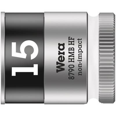 Un embout à clé à douille argenté de la marque Wera, numéro 15, portant l'inscription 'non-impact'.