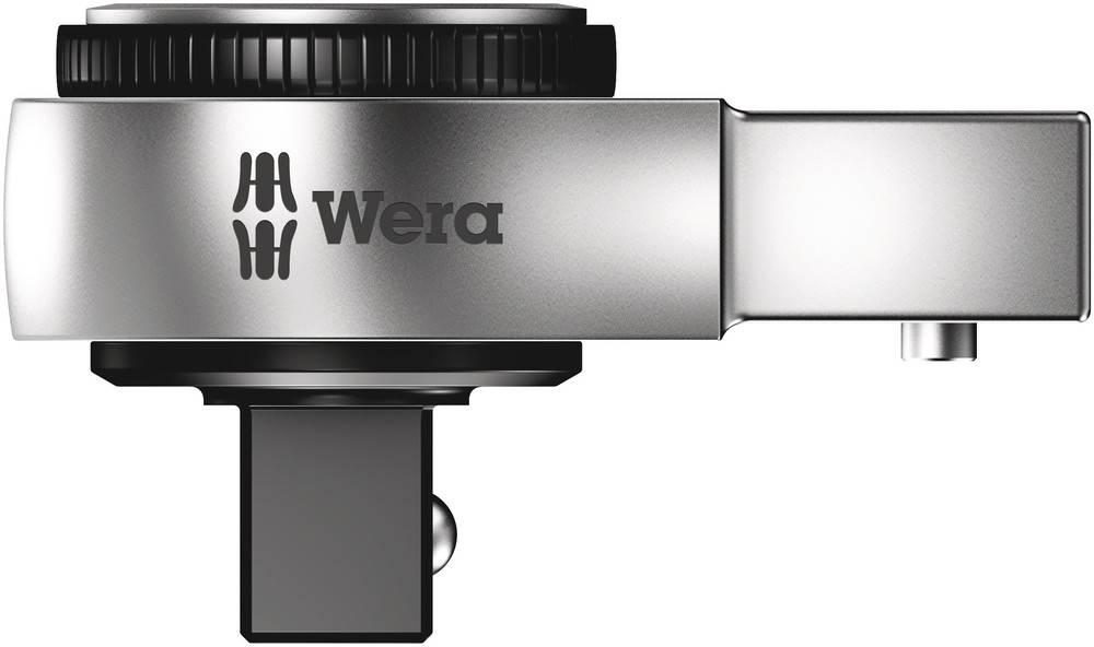 Adaptateur de clé à cliquet argenté avec roue dentée noire, portant le logo Wera.