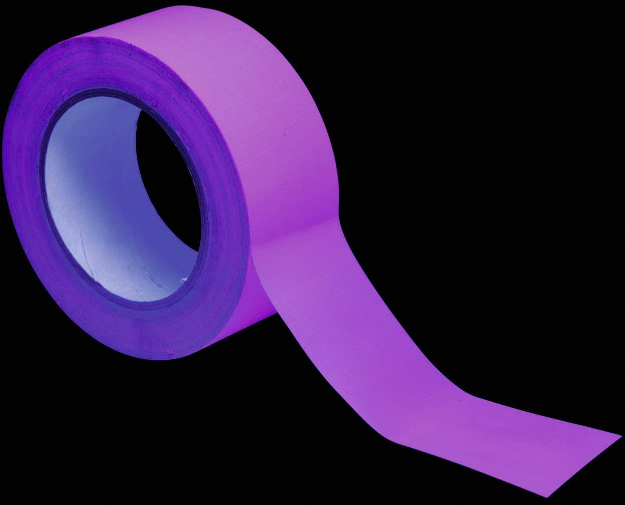 Un rouleau de ruban adhésif violet clair sur un fond noir, avec une bande déroulée du rouleau.