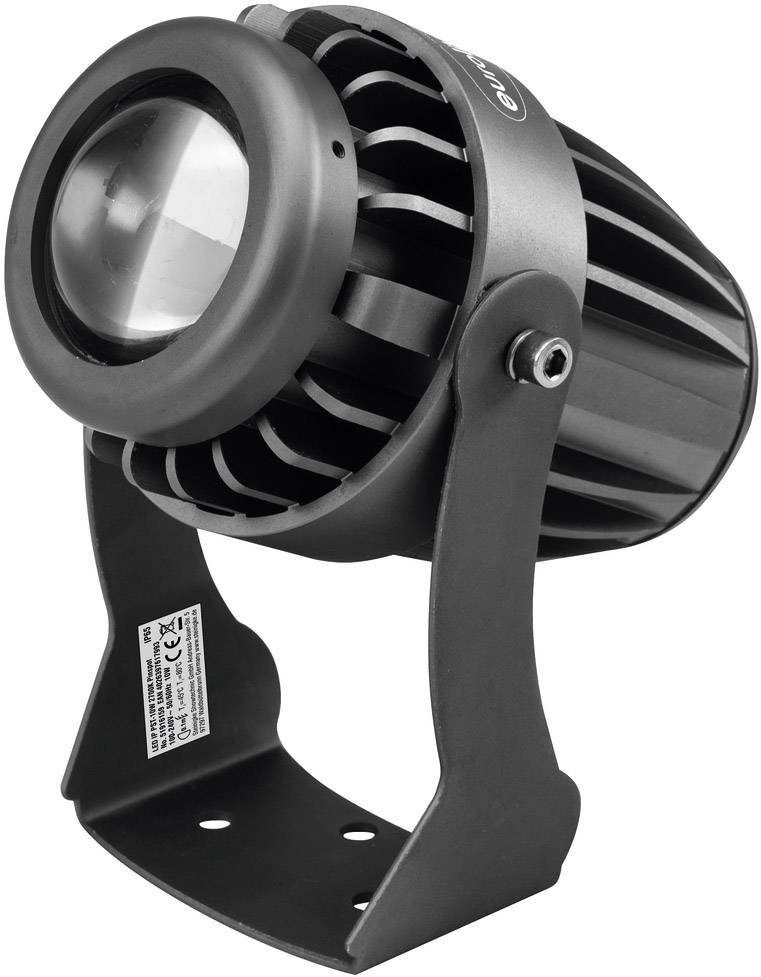 Projecteur LED cylindrique noir avec support, adapté pour l'éclairage de scène ou extérieur.
