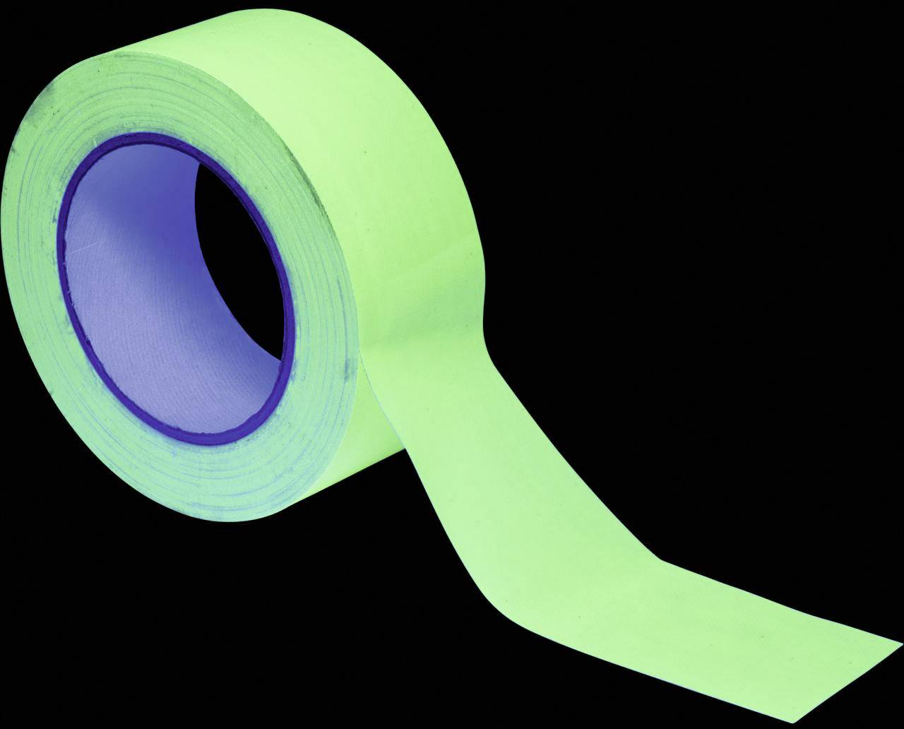 Un rouleau de ruban adhésif vert est posé sur un fond noir, avec une portion déroulée.