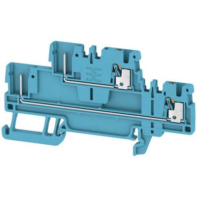 Une borne de raccordement électrique bleue avec des bornes de connexion métalliques. Elle permet de connecter en toute sécurité des lignes électriques.