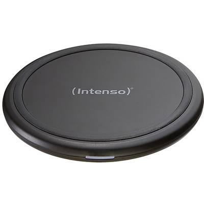Un chargeur sans fil rond noir de la marque 'Intenso'.