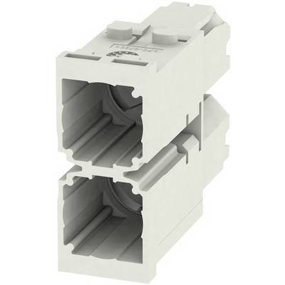Deux boîtiers de connecteurs carrés en plastique gris, empilés l'un sur l'autre, montrent des vues intérieures des chambres de raccordement.