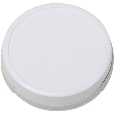 Couvercle en plastique blanc, rond, lisse, sans marquages ou logos visibles.