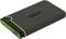 Disque dur externe de Transcend, noir avec bordure verte, compact et portable.