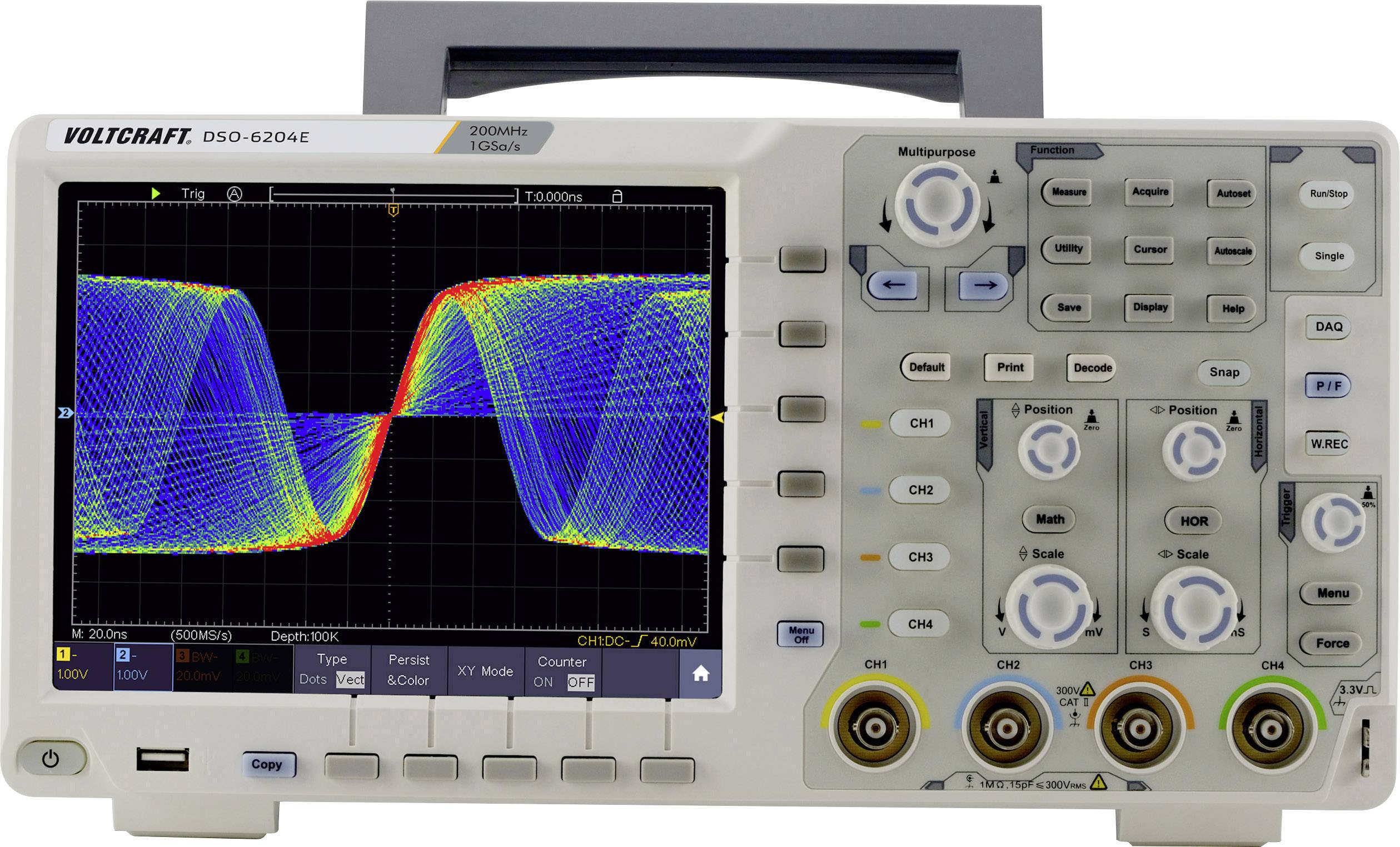 Oscilloscope numérique VOLTCRAFT DSO6204E VC8366325 200 MHz 4 canaux 1 Géch/s 40000 kpts 8