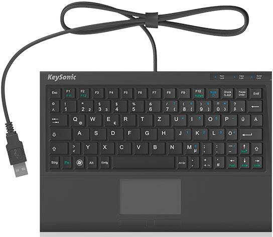 Keysonic ACK-3410 USB Clavier allemand, QWERTZ noir pavé tactile intégré, boutons de souris-0