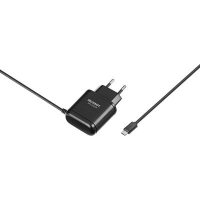 Un chargeur noir avec câble de connexion USB, adapté aux prises électriques européennes.