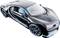 Un modèle de voiture de sport noir avec des accents bleus et une carrosserie élégante. Il présente un design moderne et aérodynamique.