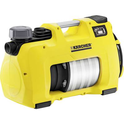 Pompe à eau Kärcher : Pompe jaune avec plusieurs raccordements, logo de la marque visible.