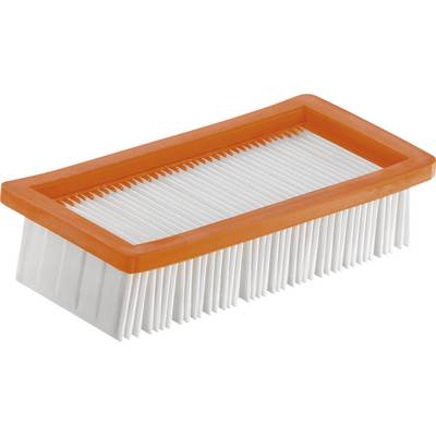 Filtre rectangulaire avec bordure orange et lamelles blanches, sur un fond clair.