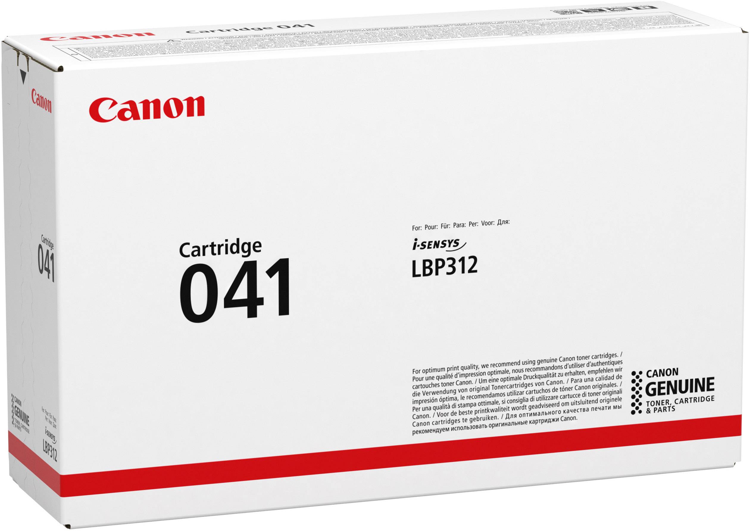 Cartouche de toner Canon 041 pour i-Sensys LBP312. Emballage blanc avec informations produit et logo de marque.