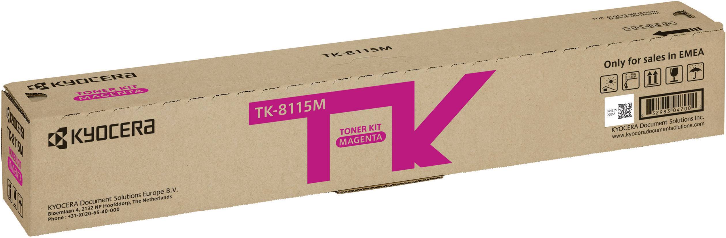 Kyocera Tonerkit TK-8115M dans son emballage d'origine. Grand marquage 'TK' en magenta. Destiné à la vente dans la zone EMEA.