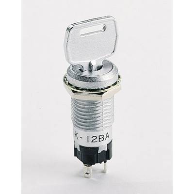 Un interrupteur à clé métallique cylindrique avec une clé d'insertion. L'interrupteur est étiqueté 'K - 12BA'.