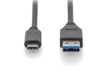 Un câble USB-C à côté d'un câble USB-A. Les deux ont des connecteurs noirs et servent à connecter des appareils électroniques.