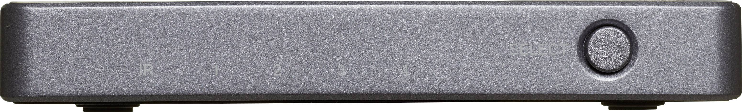Un commutateur réseau gris avec quatre ports numérotés (R, 1, 2, 3). Un grand bouton à droite portant l'inscription 'Select'.