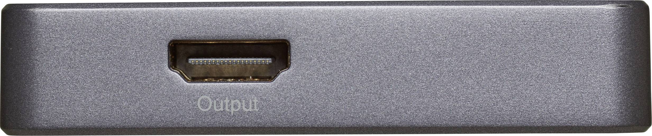 Une prise HDMI sur un appareil électronique, marquée 'Sortie', destinée à la connexion avec un écran ou un moniteur.