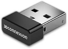 Récepteur USB de 3Dconnexion en noir et argent. Utilisé pour la connexion sans fil des périphériques d'entrée.