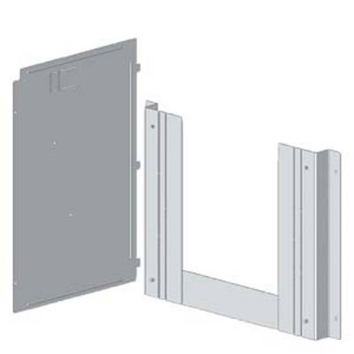 Éclaté d'un boîtier métallique et de son support. À gauche est représentée la couverture amovible du boîtier, à droite la structure de support.