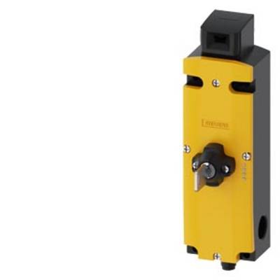 Un boîtier de commutateur de verrouillage de sécurité jaune avec une tête de commutation noire. Forme rectangulaire, adapté à l'automatisation de sécurité.