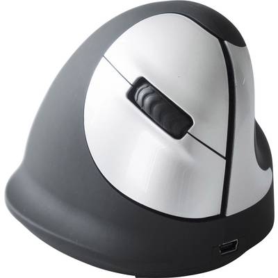 Souris verticale ergonomique avec boutons et molette de défilement, optimisée pour une position naturelle de la main. Idéale pour réduire la fatigue du poignet.