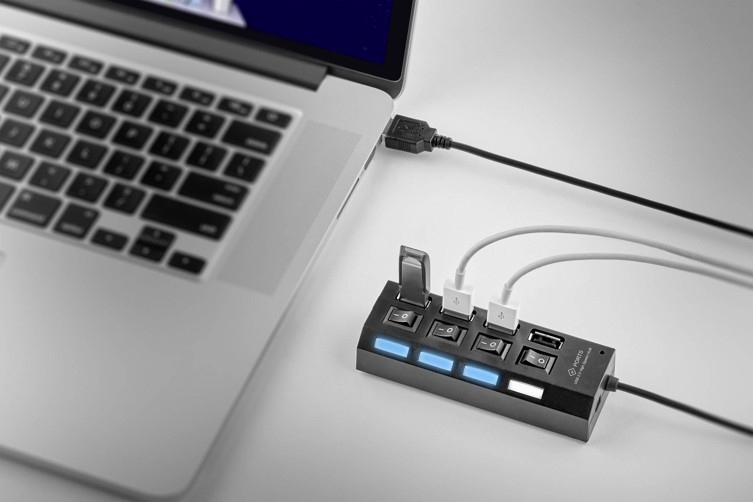 Hub Usb 20 Renkforce 4 Ports Commutable Individuellement Avec Leds De