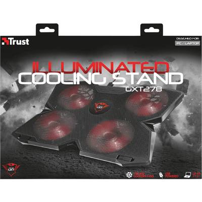 Support de refroidissement Trust Illuminé GXT 278 pour PC/ordinateurs portables avec quatre ventilateurs éclairés, port USB et design ergonomique.