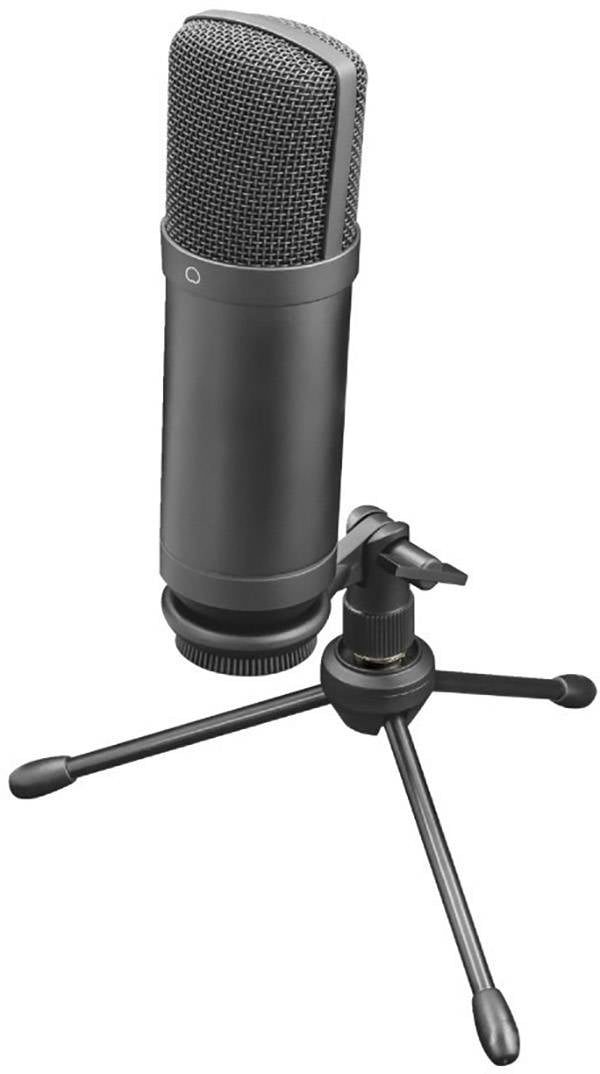 Microphone de studio noir sur un trépied de table