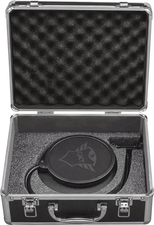 Une valise ouverte, rembourrée, contenant un appareil rond noir relié à un câble flexible.