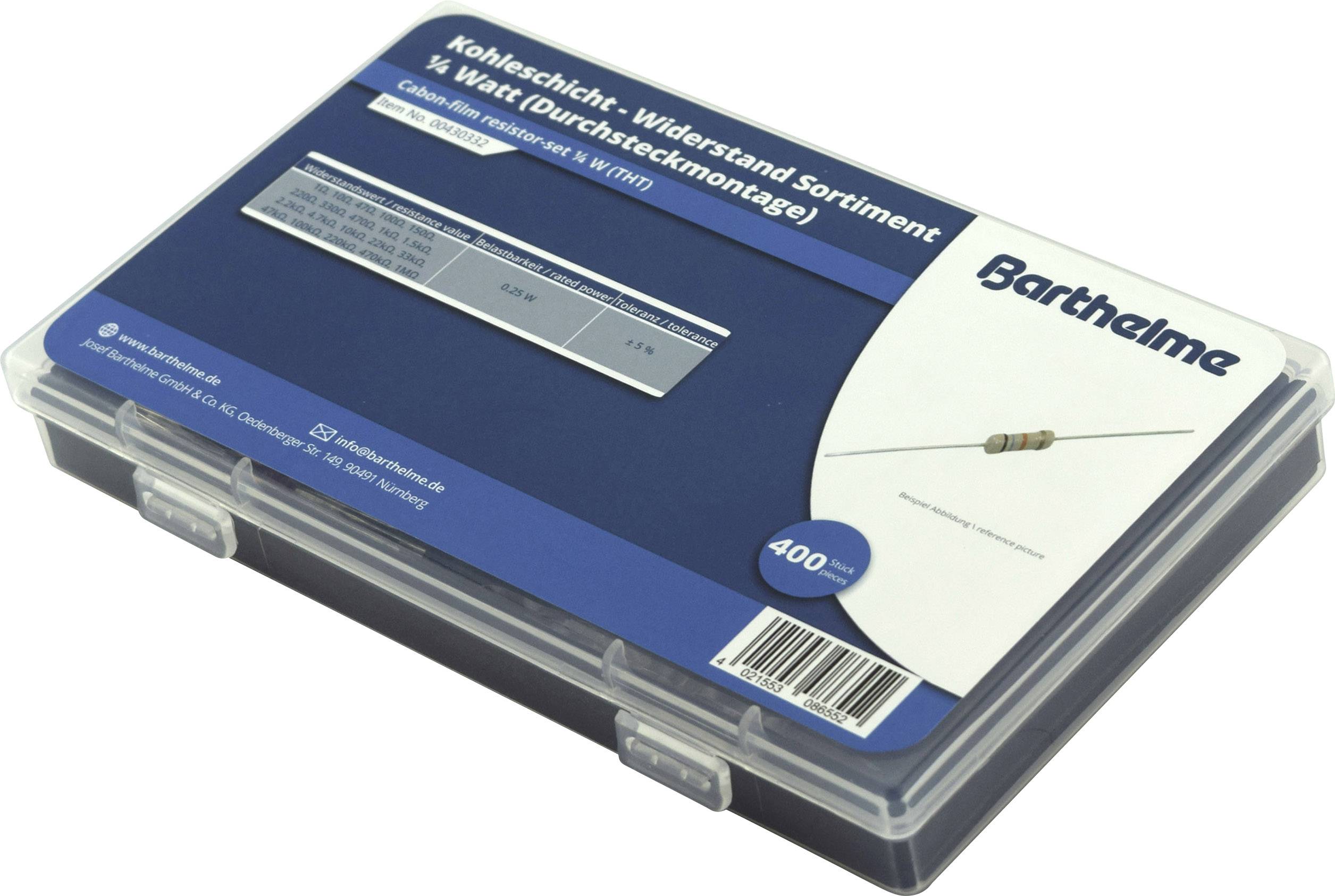 Jeu de résistances à couche carbone Barthelme 00430332 sortie axiale 0207 0.25 W 400 pc(s)-1